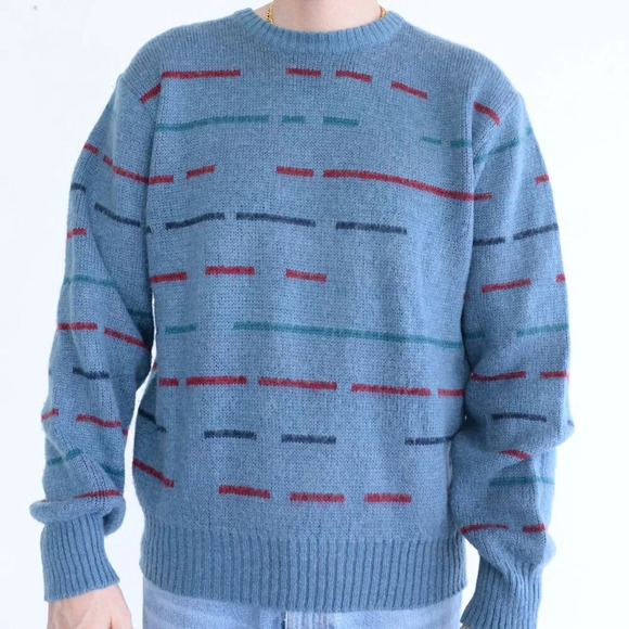 VTG 90S Moss Creek Trader Blue  And Red Knit 10% Mohair Eclectic Grandpa Sweater - Picture 1 of 10